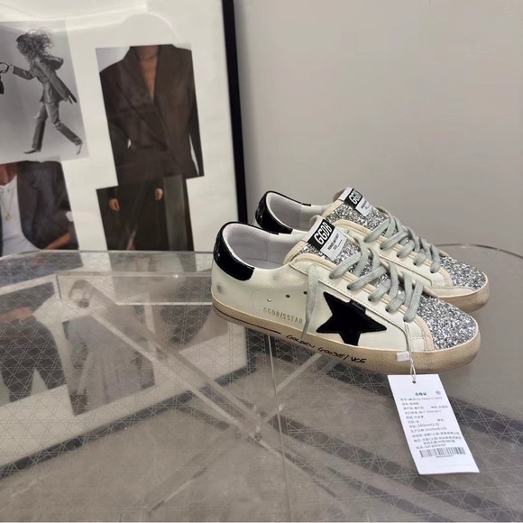 Golden Goose White and Black Star Sneakers - Picture 2 of 9